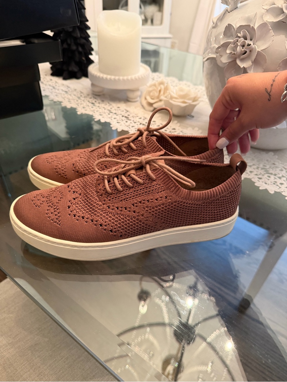 Sofft Knit Lace-Up Sneaker in Dusty Rose